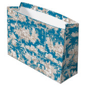  blauw turquoise toile de jouy monogram groot cadeauzakje (Achterkant Gekanteld)