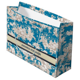 blauw turquoise toile de jouy monogram groot cadeauzakje