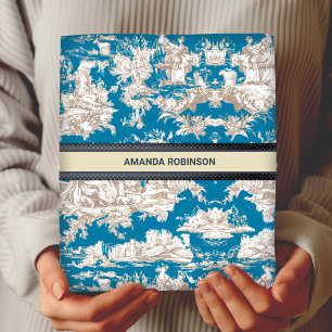 blauw turquoise toile de jouy monogram inpakpapier vel