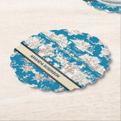 blauw turquoise toile de jouy monogram kartonnen onderzetters (Gekanteld)