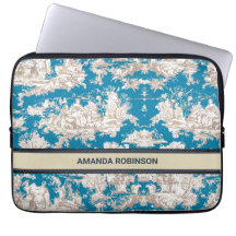  blauw turquoise toile de jouy monogram