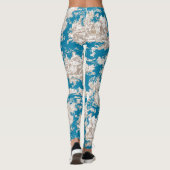  blauw turquoise toile de jouy monogram leggings (Achterkant)