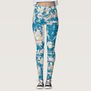  blauw turquoise toile de jouy monogram leggings