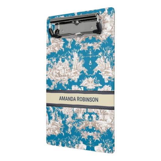 blauw turquoise toile de jouy monogram mini klembord (Angled2)