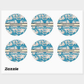blauw turquoise toile de jouy monogram ronde sticker (Vel)