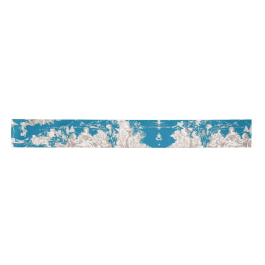  blauw turquoise toile de jouy monogram satijnen lint (Voorkant)