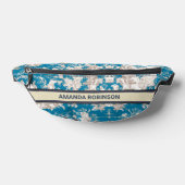  blauw turquoise toile de jouy monogram slin heuptasje (Liggend)