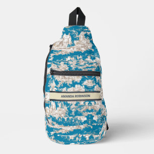  blauw turquoise toile de jouy monogram sling bag