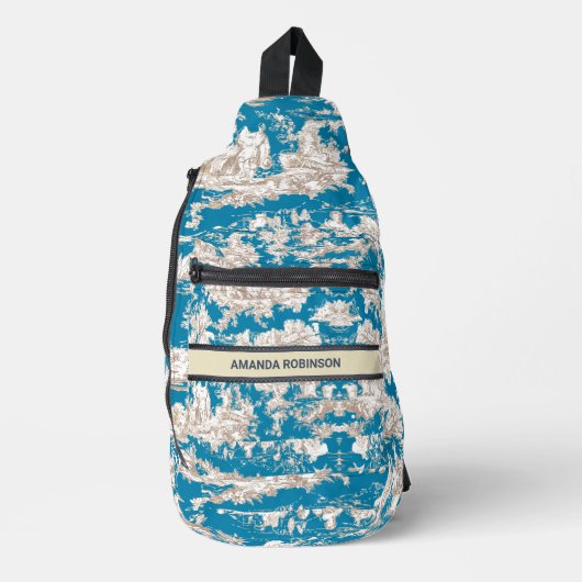  blauw turquoise toile de jouy monogram sling bag (Voorkant)