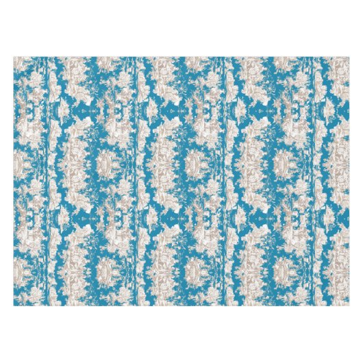  blauw turquoise toile de jouy monogram tafelkleed (Voorkant (Horizontaal))