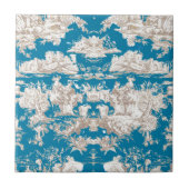  blauw turquoise toile de jouy monogram tegeltje (Voorkant)