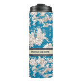  blauw turquoise toile de jouy monogram thermosbeker (Voorkant)