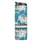  blauw turquoise toile de jouy monogram thermosbeker (Geroteerd rechts)