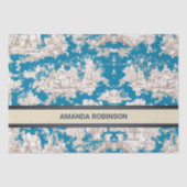  blauw turquoise toile de jouy monogram tissuepapier (Voorkant)