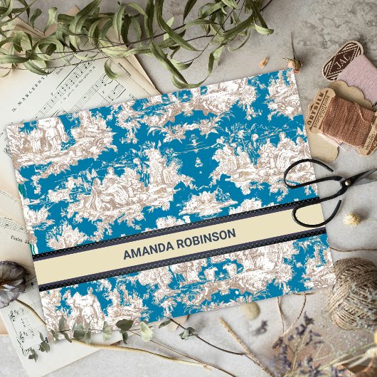  blauw turquoise toile de jouy monogram tissuepapier