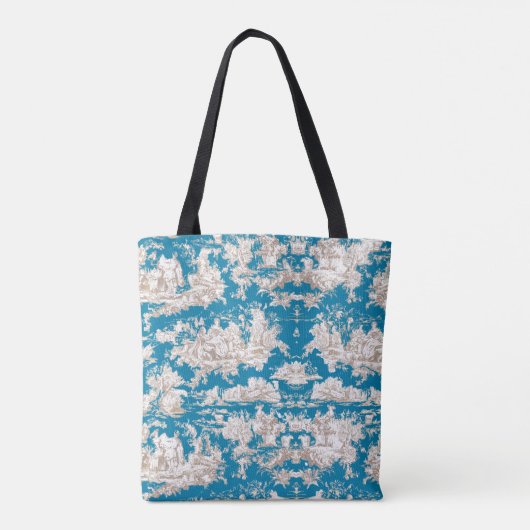 blauw turquoise toile de jouy monogram tote bag (Achterkant)