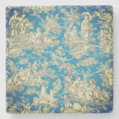 blauw turquoise toile de jouy pattern stenen onderzetter (Voorkant)