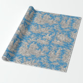 Blauw Turquoise Toile Frans Scene Cadeaupapier (Uitgerold)