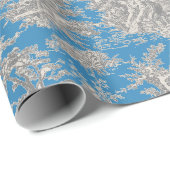 Blauw Turquoise Toile Frans Scene Cadeaupapier (Rol Hoek)