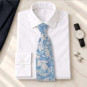 Blauw Turquoise Toile Jouy Bloemen Vintage Stropdas