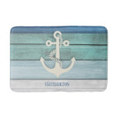 Blauw Turquoise Vervenigd Houten Anker Badmat (Voorkant)