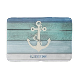 Blauw Turquoise Vervenigd Houten Anker Badmat