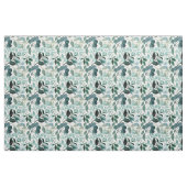 Blauw Turquoise Waterverf Bladeren Wit Stof (Fat Quarter)
