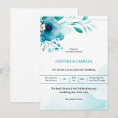 Blauw Turquoise Waterverf Bloemen Huwelijk Kaart (Voorkant / Achterkant)