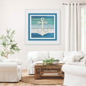 Blauw Turquoise White Anchor Beach Nautical Canvas Afdruk