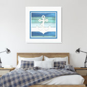 Blauw Turquoise White Anchor Beach Nautical Canvas Afdruk (Insitu (Slaapkamer))