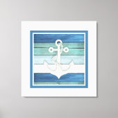 Blauw Turquoise White Anchor Beach Nautical Canvas Afdruk (Voorkant)
