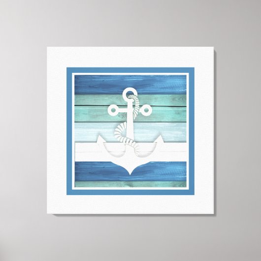 Blauw Turquoise White Anchor Beach Nautical Canvas Afdruk (Voorkant)
