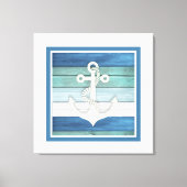 Blauw Turquoise White Anchor Beach Nautical Canvas Afdruk (Voorkant)
