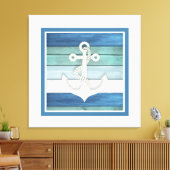 Blauw Turquoise White Anchor Beach Nautical Canvas Afdruk (Insitu (Woonkamer))