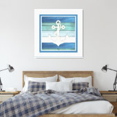 Blauw Turquoise White Anchor Beach Nautical Canvas Afdruk (Insitu (Slaapkamer))