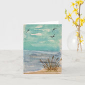 Blauw turquoise zandstrand - vogels in de wolken kaart (Gele Bloem)