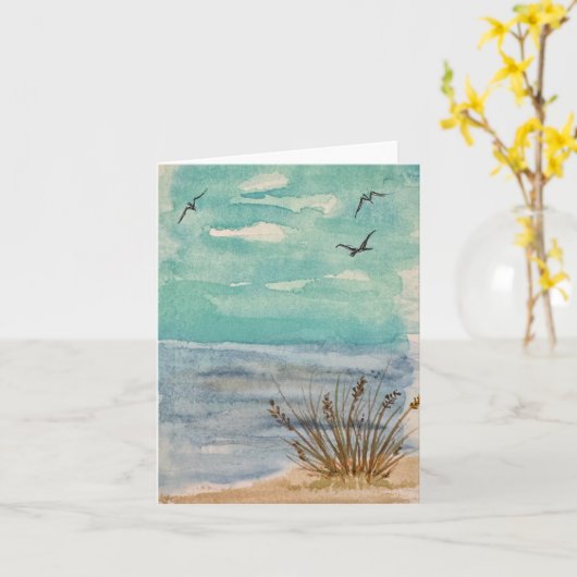 Blauw turquoise zandstrand - vogels in de wolken kaart (Gele Bloem)