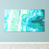 Blauw, Turquoise Zee Waves Digital Fluid Art Canvas Afdruk (Insitu (Houten vloer))