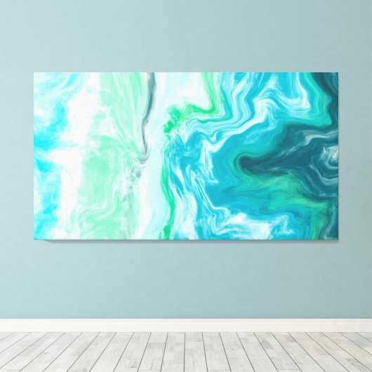 Blauw, Turquoise Zee Waves Digital Fluid Art Canvas Afdruk (Insitu (Houten vloer))