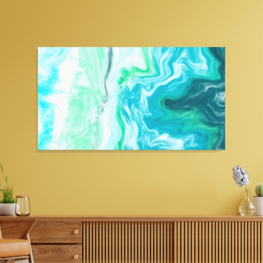 Blauw, Turquoise Zee Waves Digital Fluid Art Canvas Afdruk (Insitu (Woonkamer))