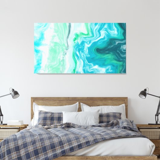 Blauw, Turquoise Zee Waves Digital Fluid Art Canvas Afdruk (Insitu (Slaapkamer))
