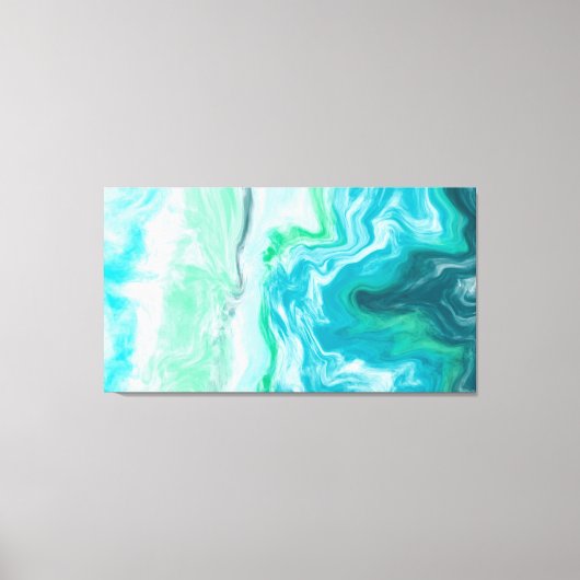 Blauw, Turquoise Zee Waves Digital Fluid Art Canvas Afdruk (Voorkant)