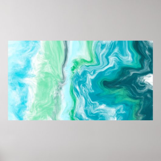 Blauw, Turquoise Zee Waves Digital Fluid Art Poster (Voorkant)