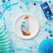 Blauw Turquoise Zeilboot Nautisch Strand Wedding Papieren Bordje (Feest)