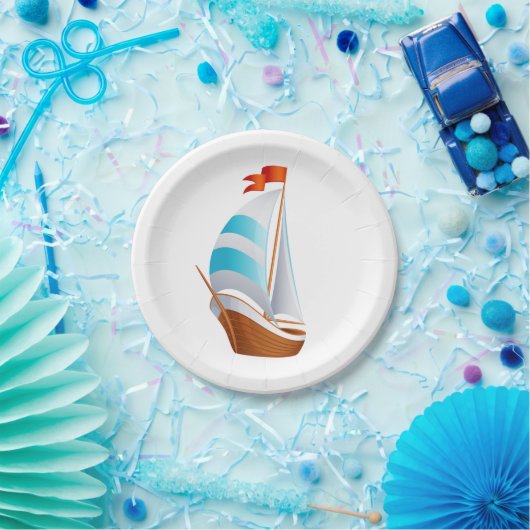 Blauw Turquoise Zeilboot Nautisch Strand Wedding Papieren Bordje (Feest)
