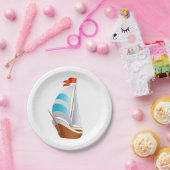 Blauw Turquoise Zeilboot Nautisch Strand Wedding Papieren Bordje (Feest)