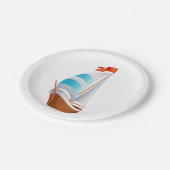 Blauw Turquoise Zeilboot Nautisch Strand Wedding Papieren Bordje (Gekanteld)