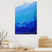 Blauw Turquoise Zilveren Marmeren Abstracte Kunst Poster (Keuken)