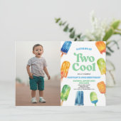 Blauw Twee Cool Popsicle Afbeelding 2e Verjaardags Kaart (Staand voorkant)