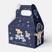 Blauw twee de maan Verjaardag van de Ruimte Bedankdoosjes (Achterkant)